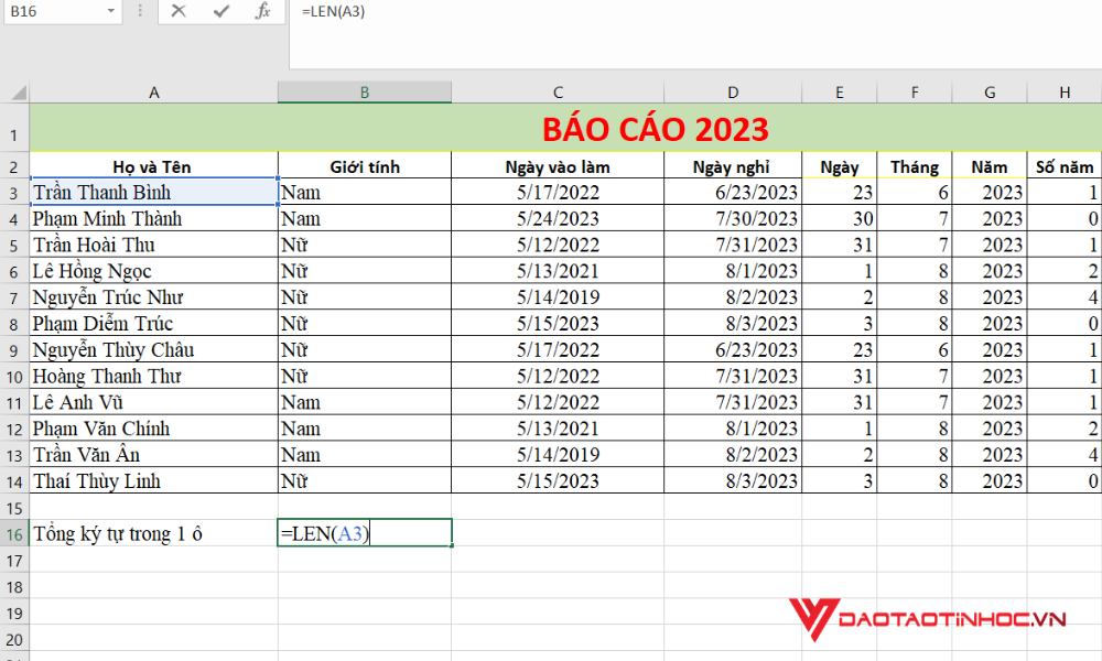 Đếm ký tự trong Excel bằng hàm LEN - 1