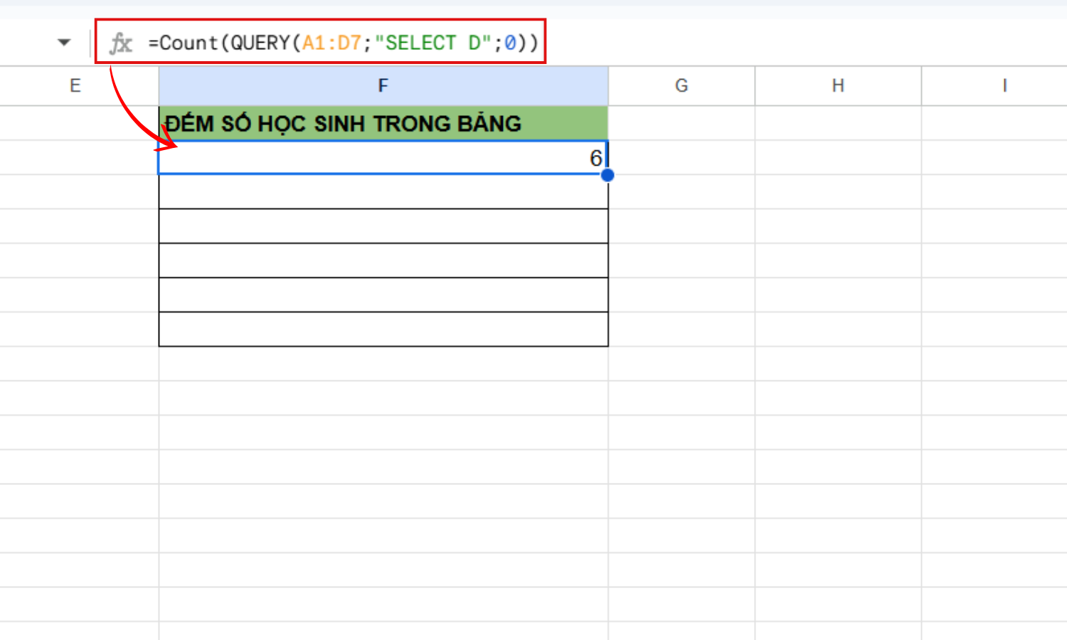 Đếm số học sinh trong bảng