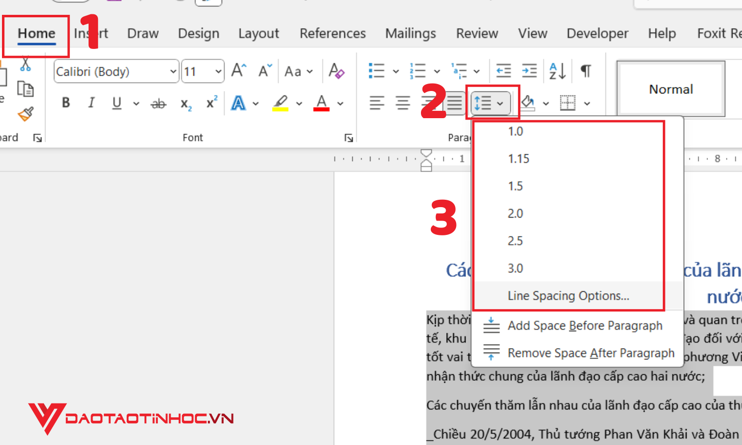 Điều chỉnh khoảng cách dòng