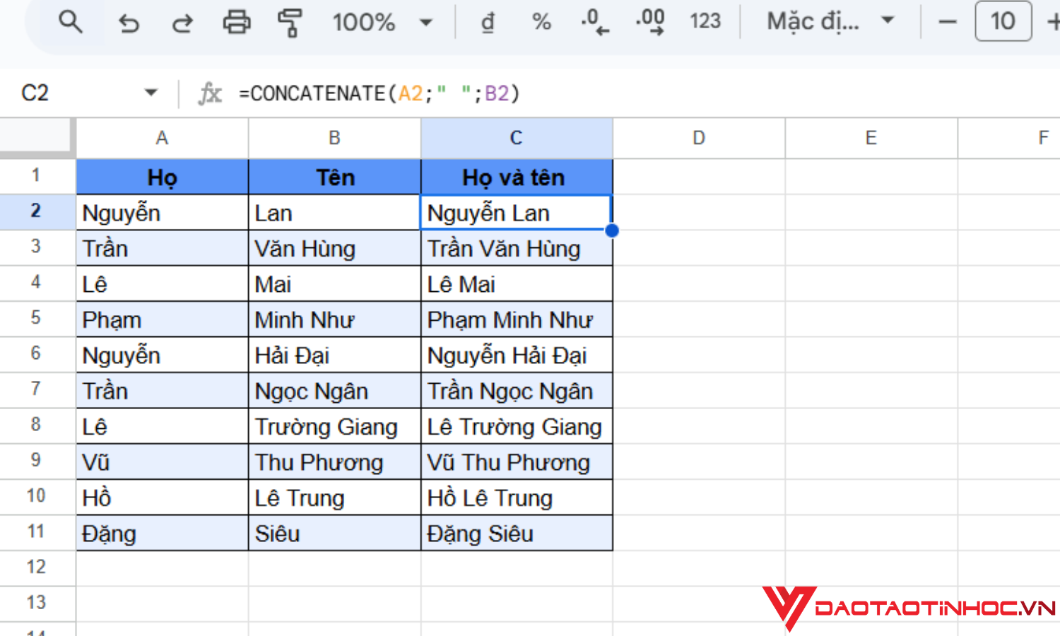 Hàm CONCATENATE
