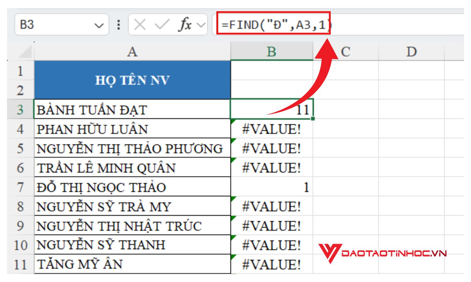 Hàm FIND lấy ký tự có điều kiện