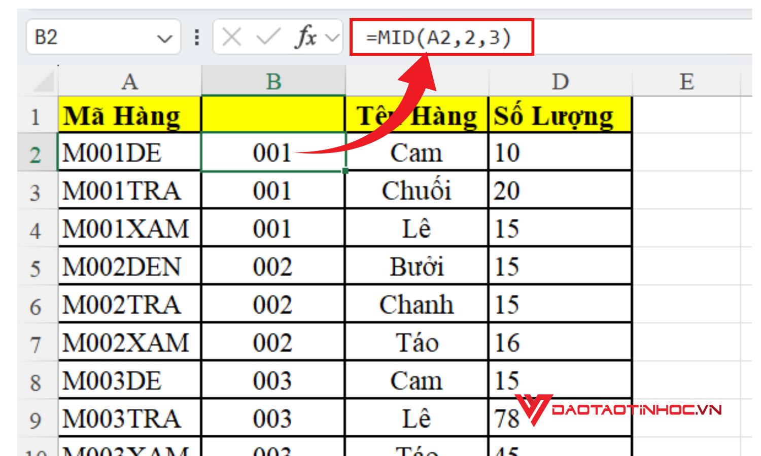 Hàm MID lấy ký tự có điều kiện