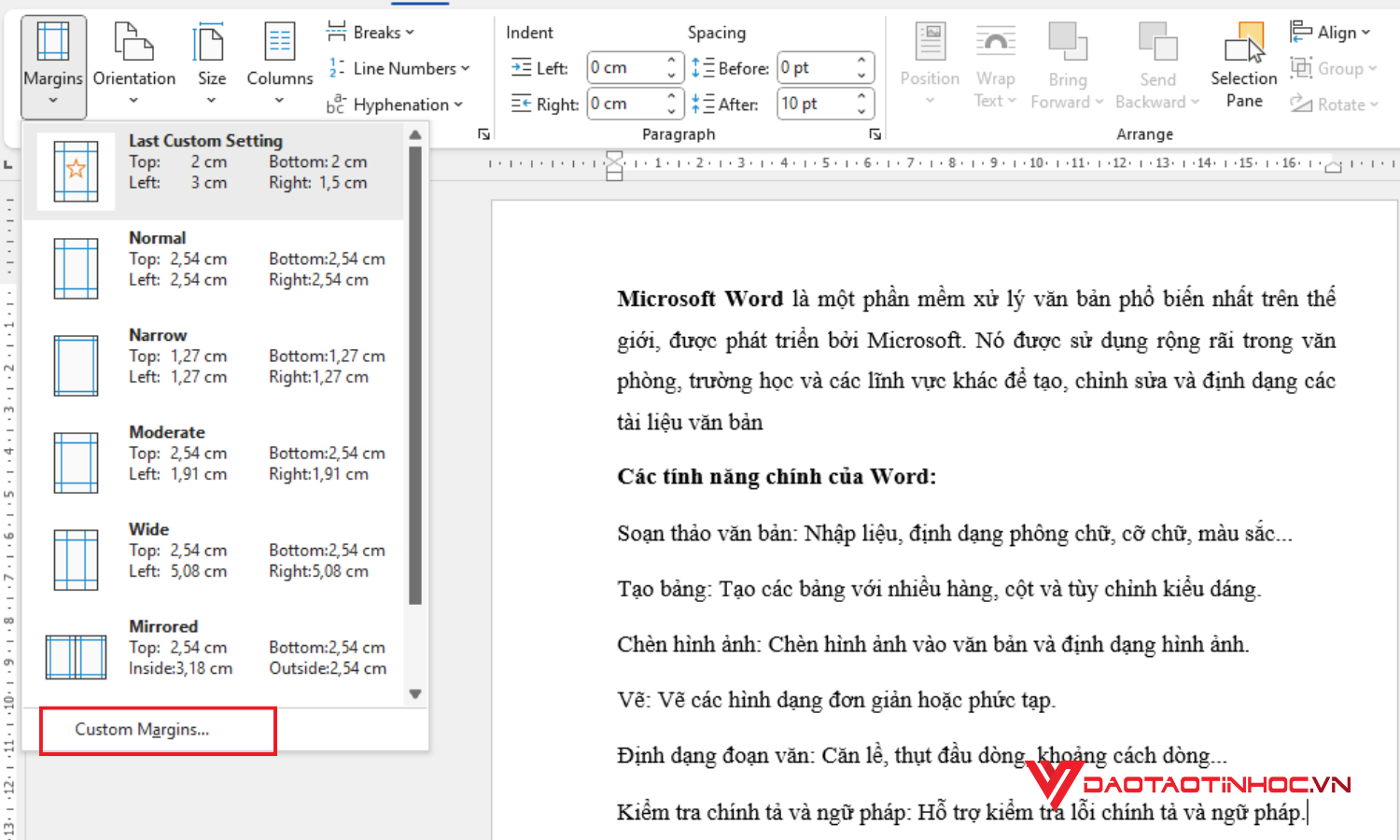 Hướng dẫn căn lề trong Word