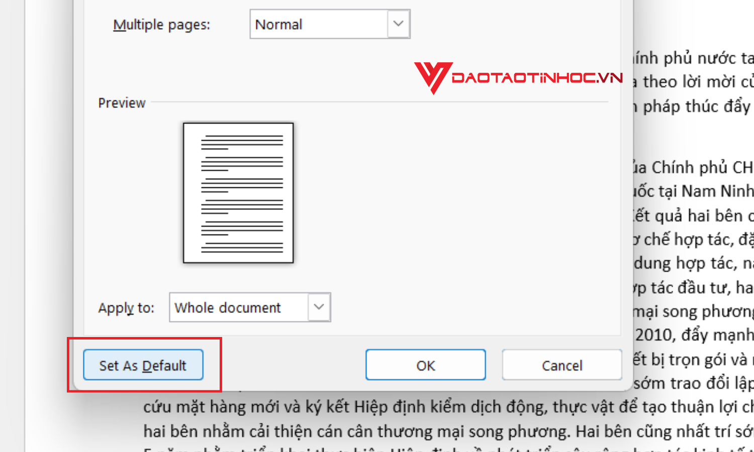 Lưu thiết lập lề làm mặc định