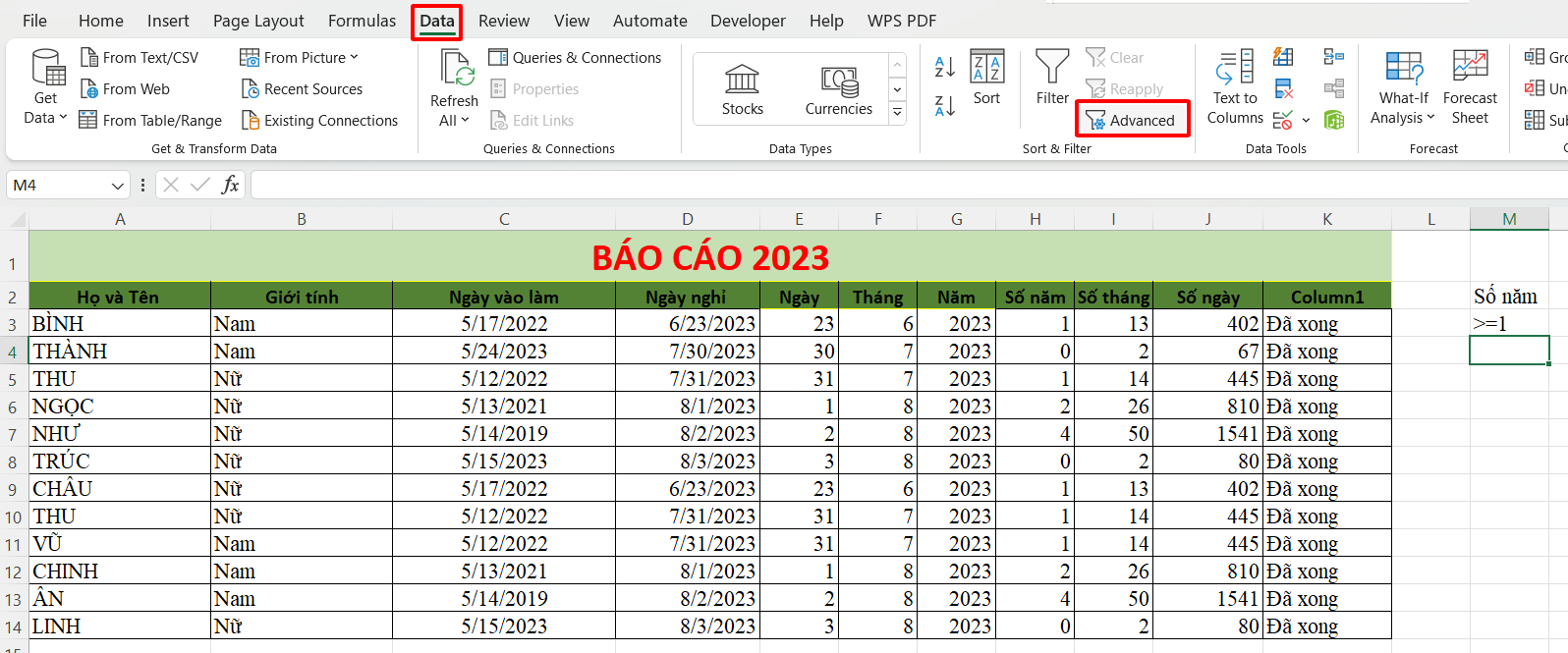 Rút trích dữ liệu trong Excel có điều kiện bước 2