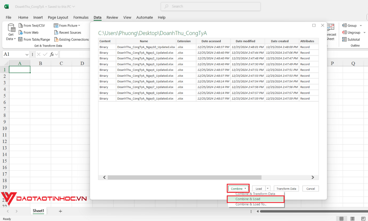 Sử dụng Power Query để gộp file Excel - Bước 4