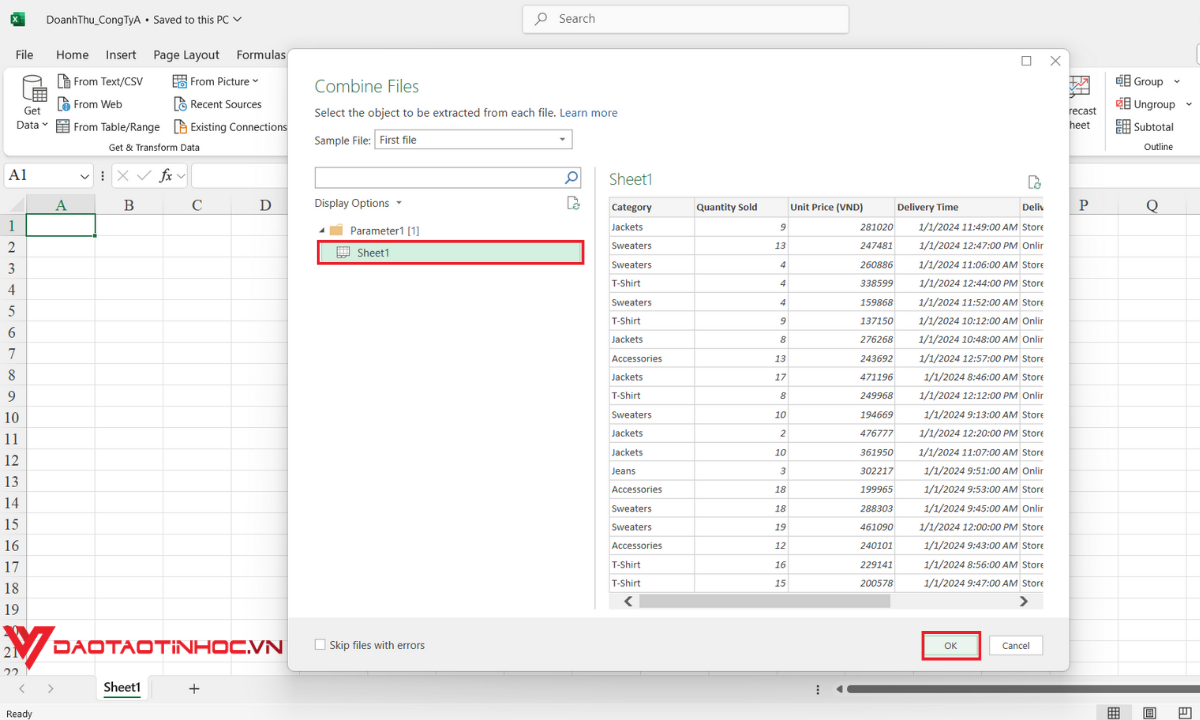 Sử dụng Power Query để gộp file Excel - Bước 5