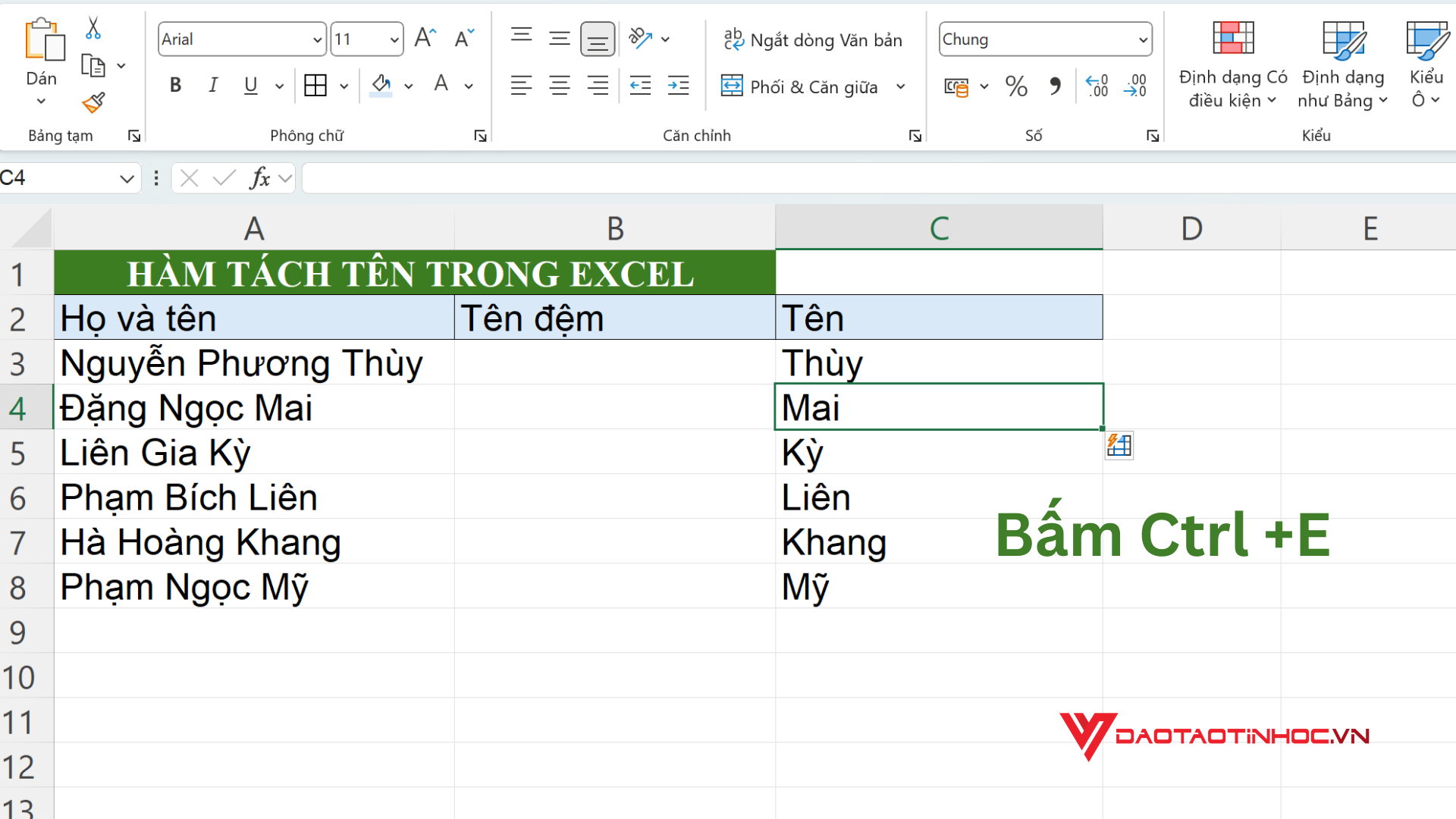 Tên sau khi được tách