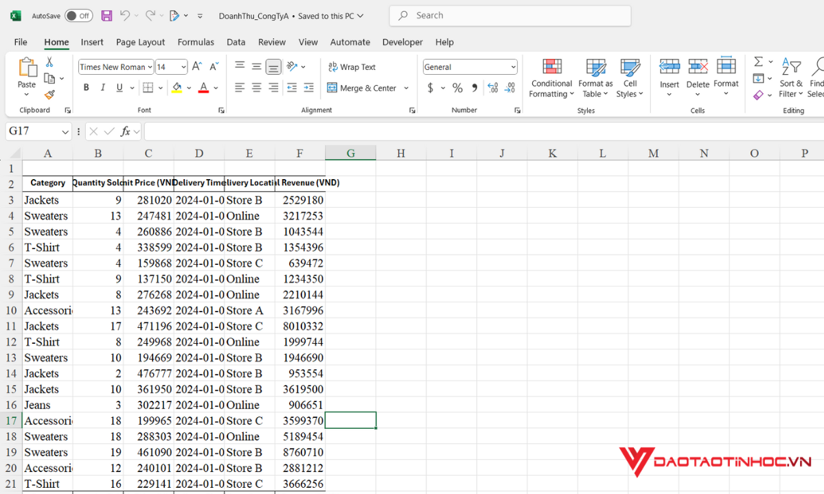 Sử dụng VBA để gộp file Excel - Kết quả khi mở file