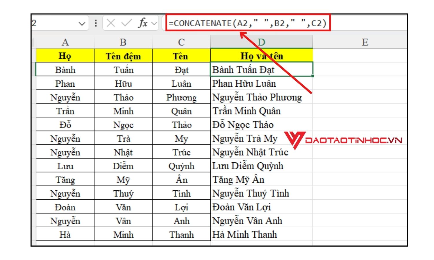 Ví dụ 2 hàm Concatenate
