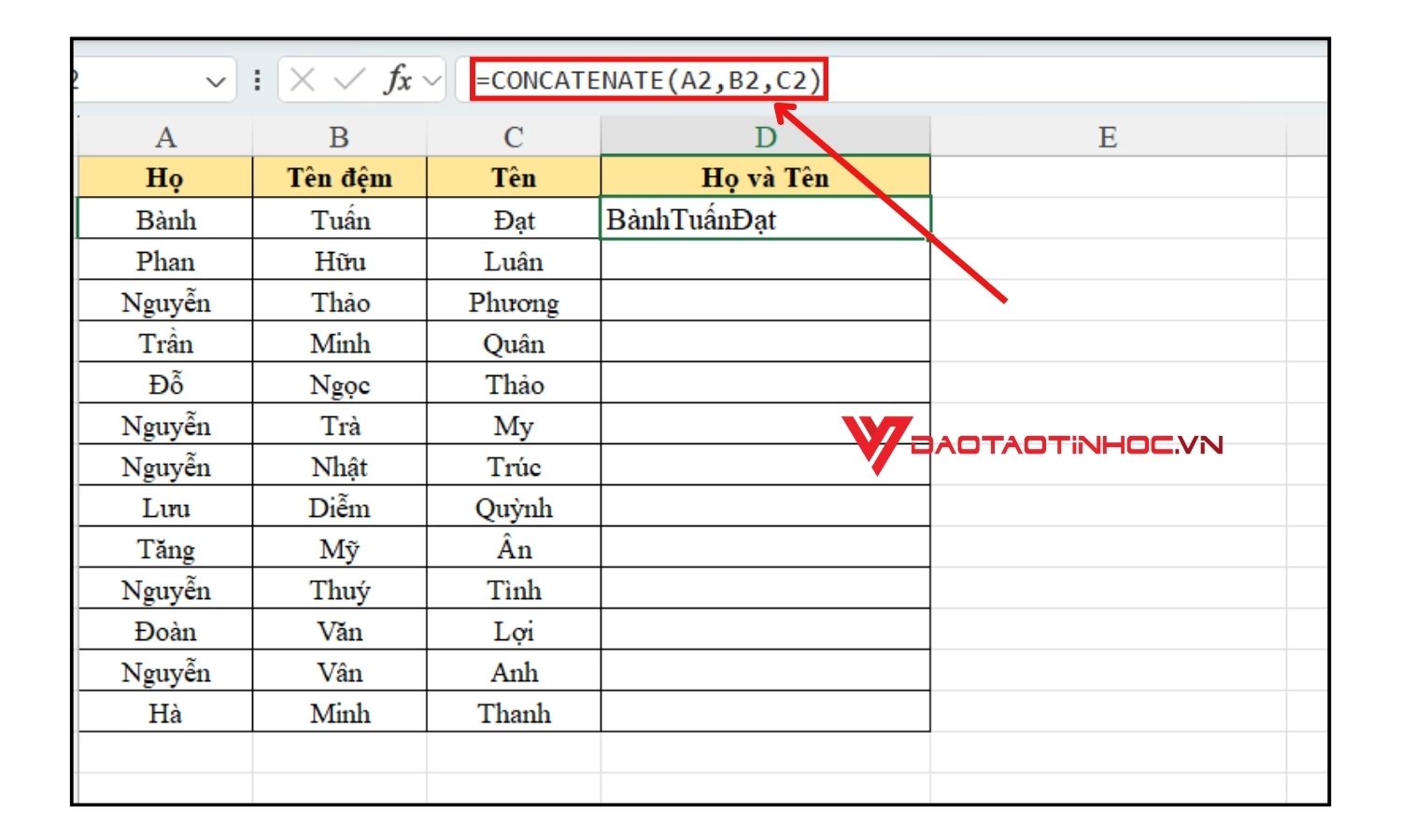Ví dụ hàm Concatenate