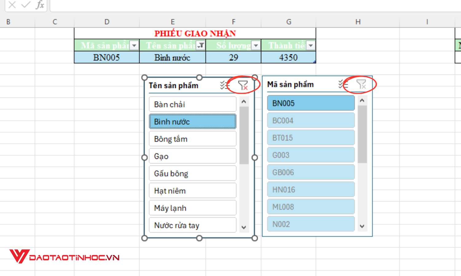 Xóa slicer trong Excel