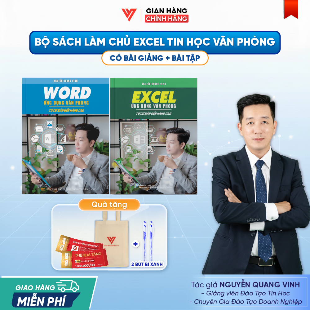 Bộ 2 Sách Tin Học Excel Và Word Ứng Dụng Văn Phòng Từ Cơ Bản Đến Nâng Cao