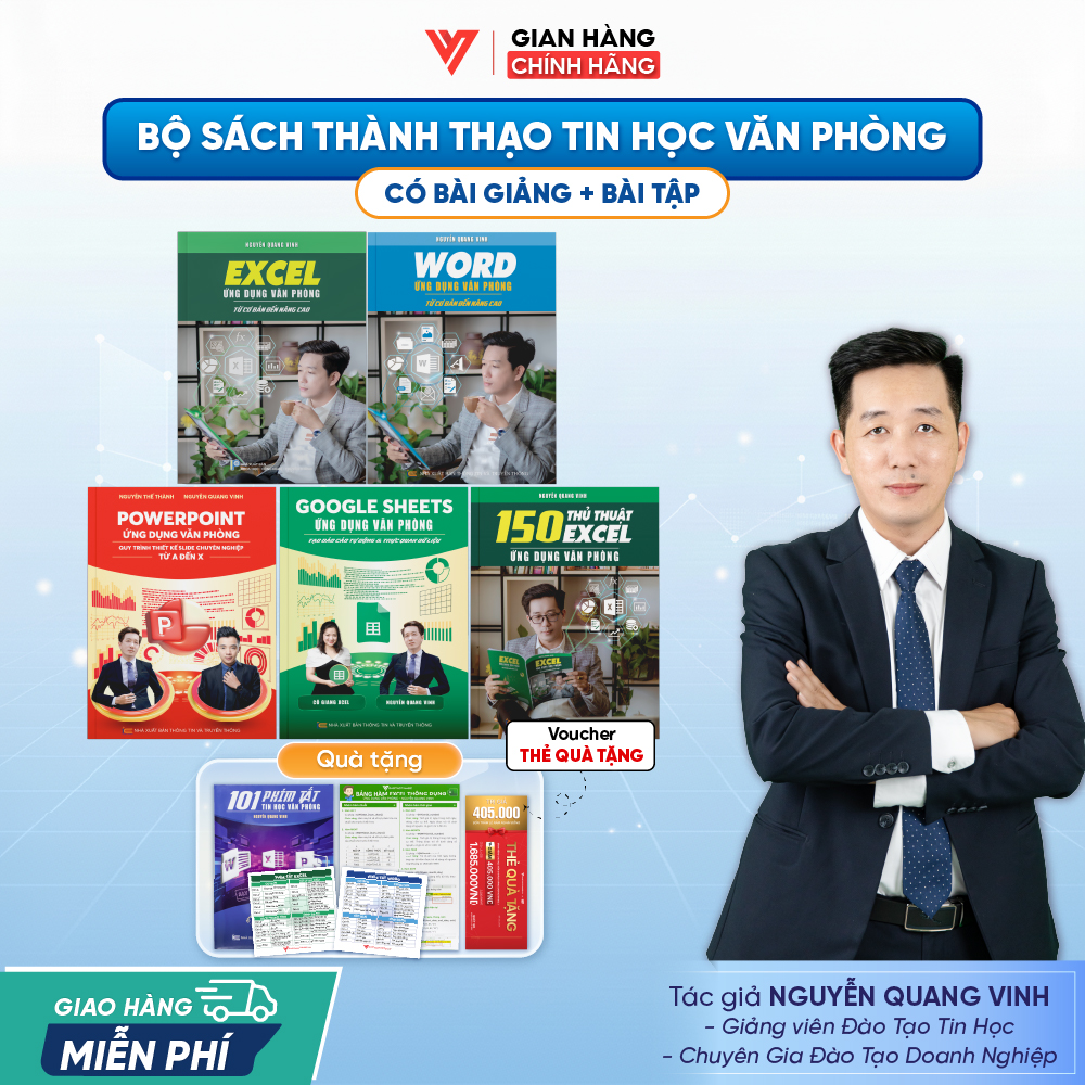Bộ 5 Sách Word - Excel - PowerPoint - Google Sheets - 150 TT Ứng Dụng Văn Phòng