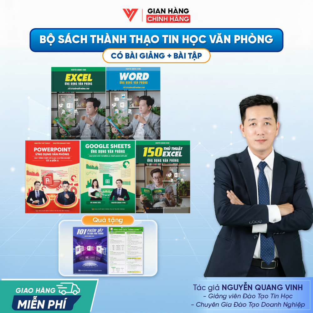 Bộ 5 Sách Word - Excel - PowerPoint - Google Sheets - 150 TT Ứng Dụng Văn Phòng