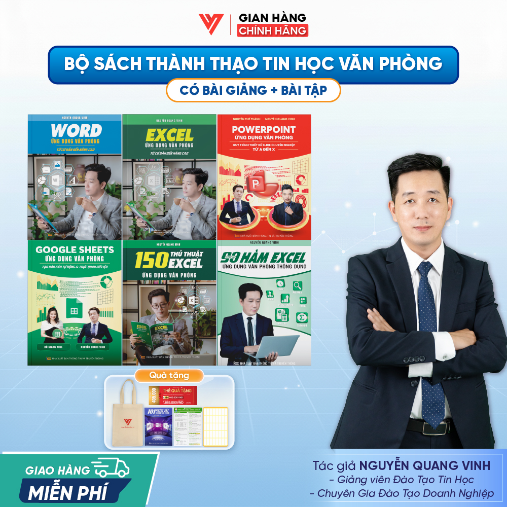 Bộ 6 Sách Tin Học Word - Excel - PowerPoint - Google Sheets - 150 Thủ Thuật Excel - 90 Hàm Excel