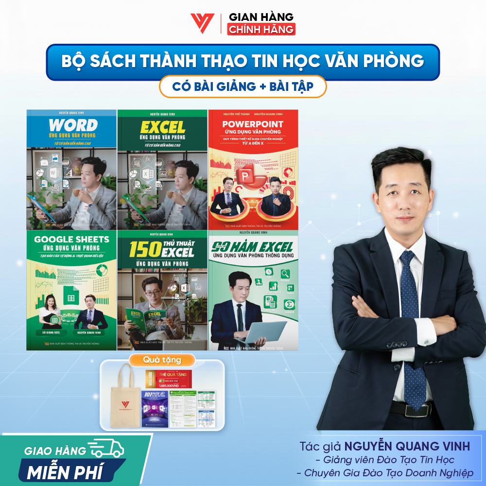 Bộ 6 Sách 90 Hàm - Excel - Word - 150 TT - Powerpoint - Google Sheets
