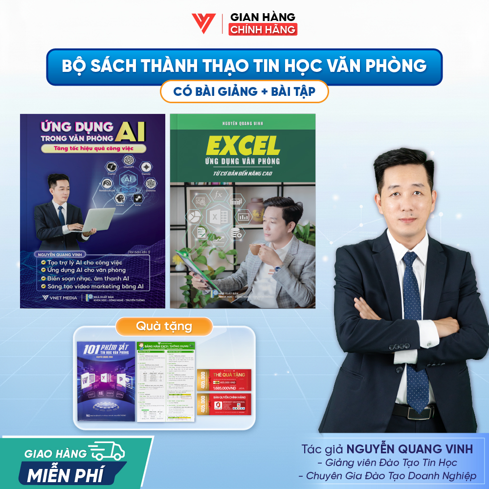 Bộ 2 Sách Ứng Dụng AI Và Excel Từ Cơ Bản Đến Nâng Cao Ứng Dụng Văn Phòng