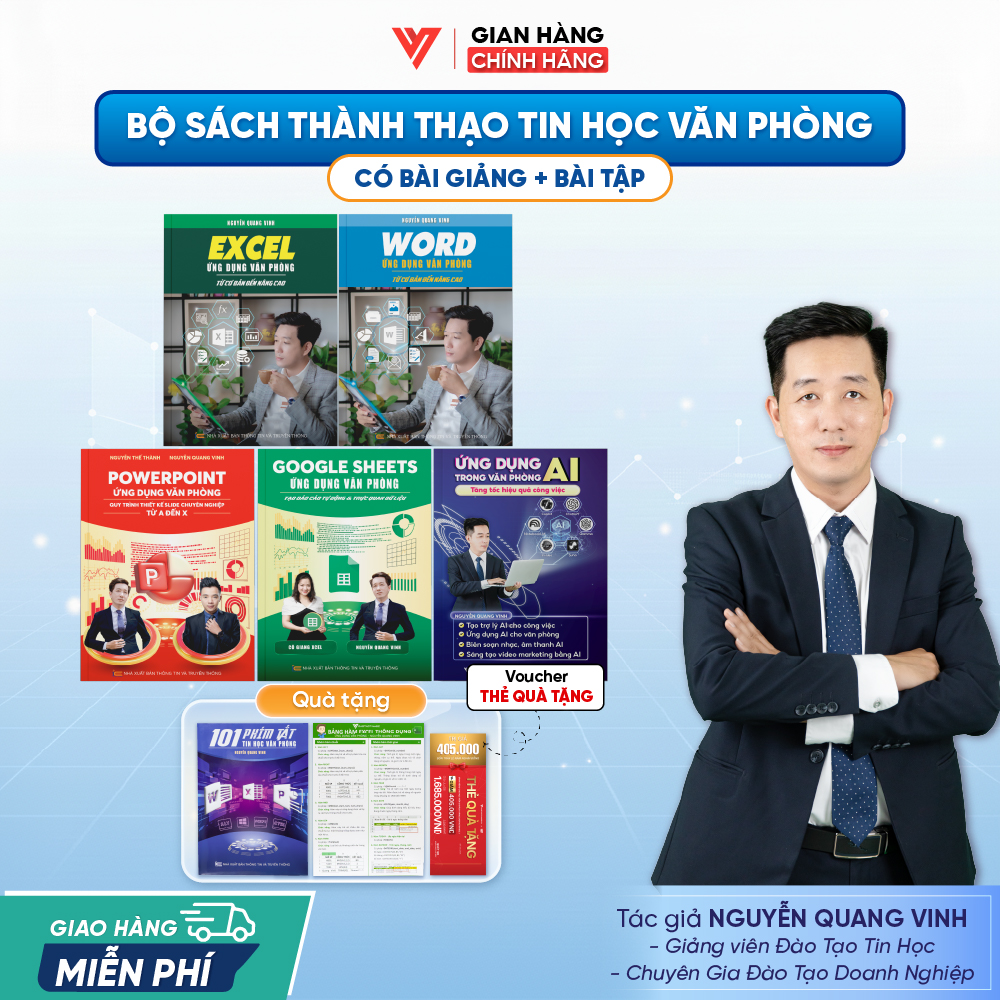 Bộ 5 Sách Word - Excel - PowerPoint - Google Sheets và Ứng dụng AI Trong Văn Phòng