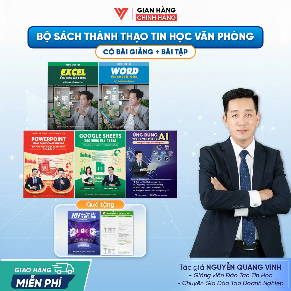 Bộ 5 Sách Word - Excel - PowerPoint - Google Sheets và Ứng dụng AI Trong Văn Phòng