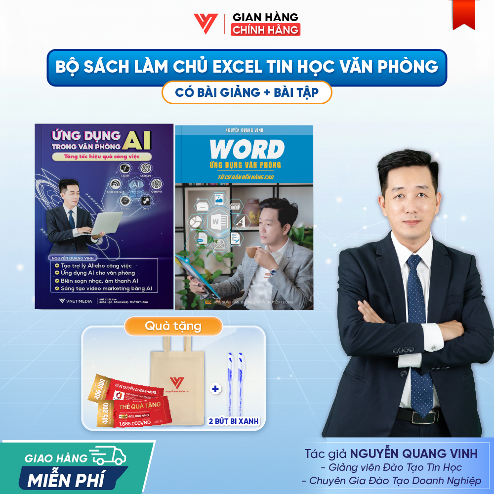 Bộ 2 Sách Ứng Dụng AI Và Word Từ Cơ Bản Đến Nâng Cao Ứng Dụng Văn Phòng