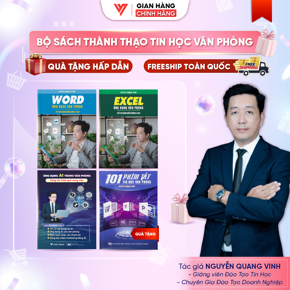 Bộ 3 Sách Word - Excel - Ứng dụng AI trong văn phòng