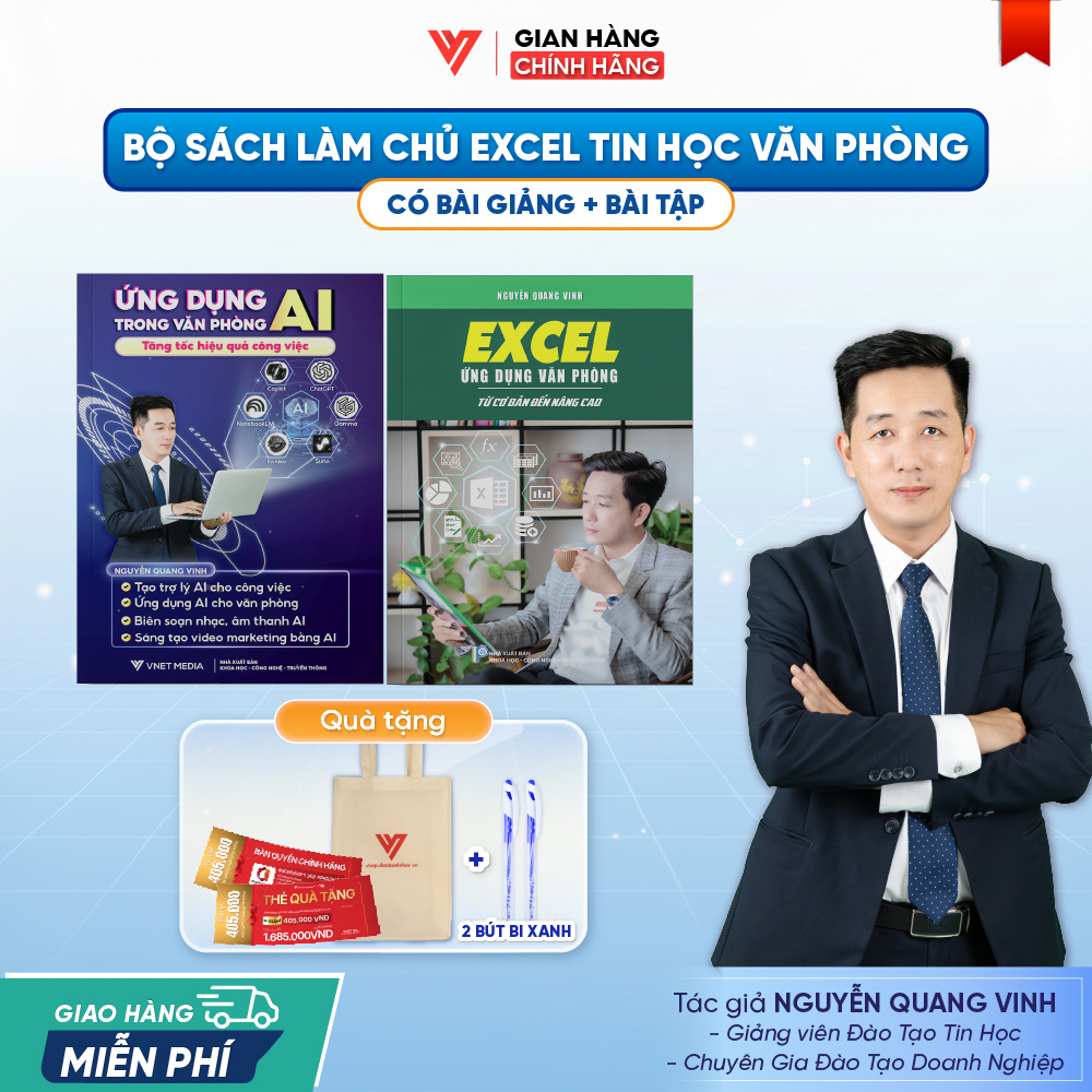 Bộ 2 Sách Ứng Dụng AI Và Excel Từ Cơ Bản Đến Nâng Cao Ứng Dụng Văn Phòng