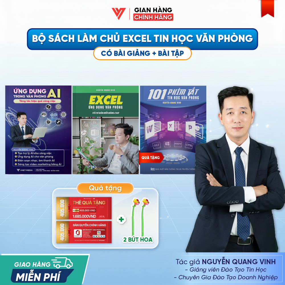Bộ 2 sách Excel Ứng dụng Văn Phòng Từ Cơ Bản Đến Nâng Cao và Ứng Dụng AI Trong Văn Phòng