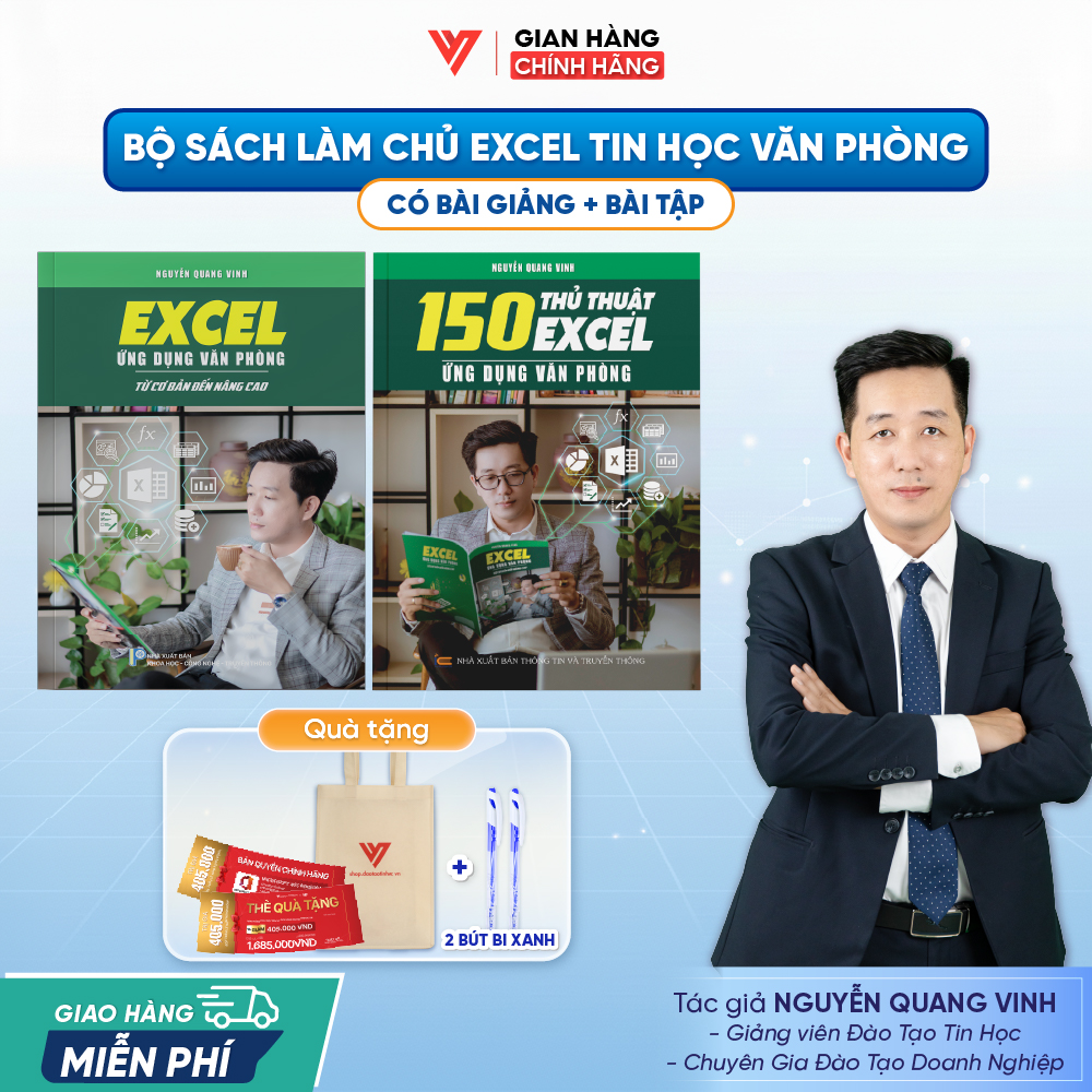 Bộ 2 Sách Tin Học Excel Từ Cơ Bản Đến Nâng Cao Và 150 Thủ Thuật Ứng Dụng Văn Phòng