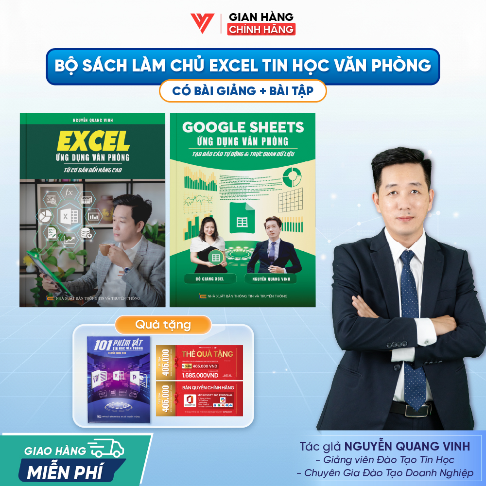 Bộ 2 Sách Tin Học Excel Từ Cơ Bản Đến Nâng Cao Và Google Sheets Ứng Dụng Văn Phòng