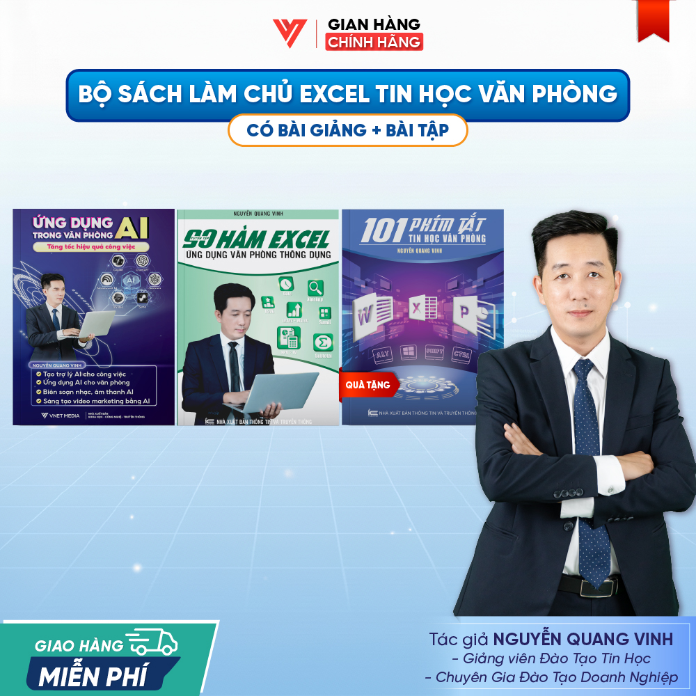 Bộ 2 Sách Ứng Dụng AI, 90 Hàm Excel và 101 Phím Tắt Word, Excel, Powerpoint - Ứng Dụng Văn Phòng Từ Cơ Bản Đến Nâng Cao