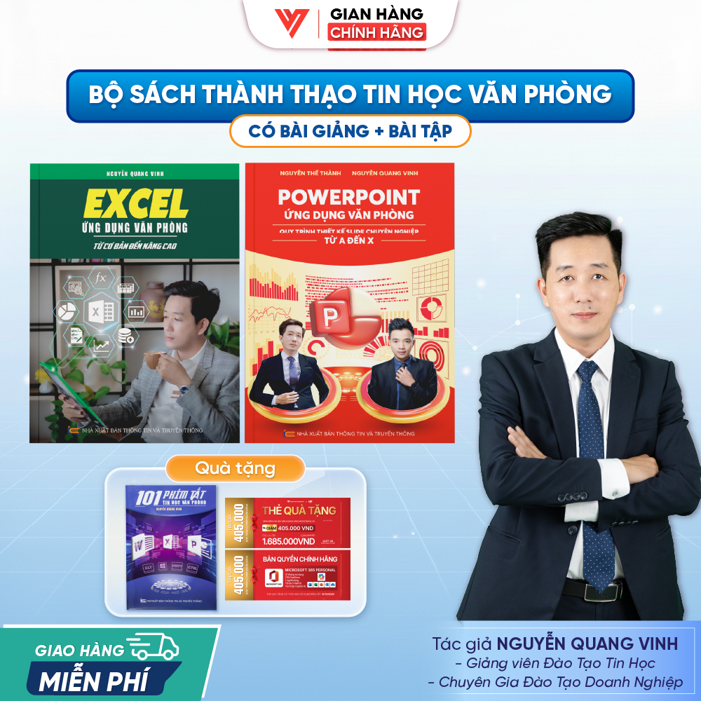 Bộ 2 Sách Tin Học Excel Từ Cơ Bản Đến Nâng Cao - PowerPoint Ứng Dụng Văn Phòng