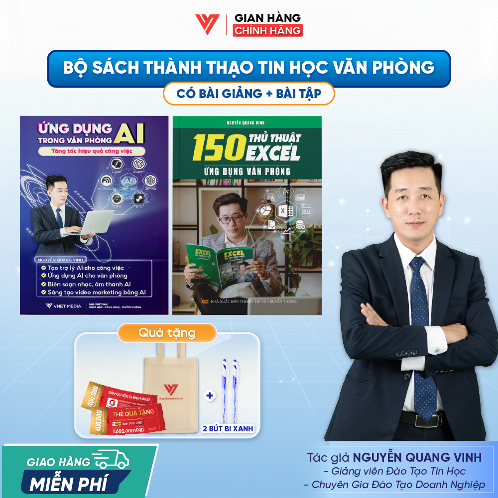 Bộ 2 Sách Ứng Dụng AI Và 150 Thủ Thuật Excel Ứng Dụng Văn Phòng