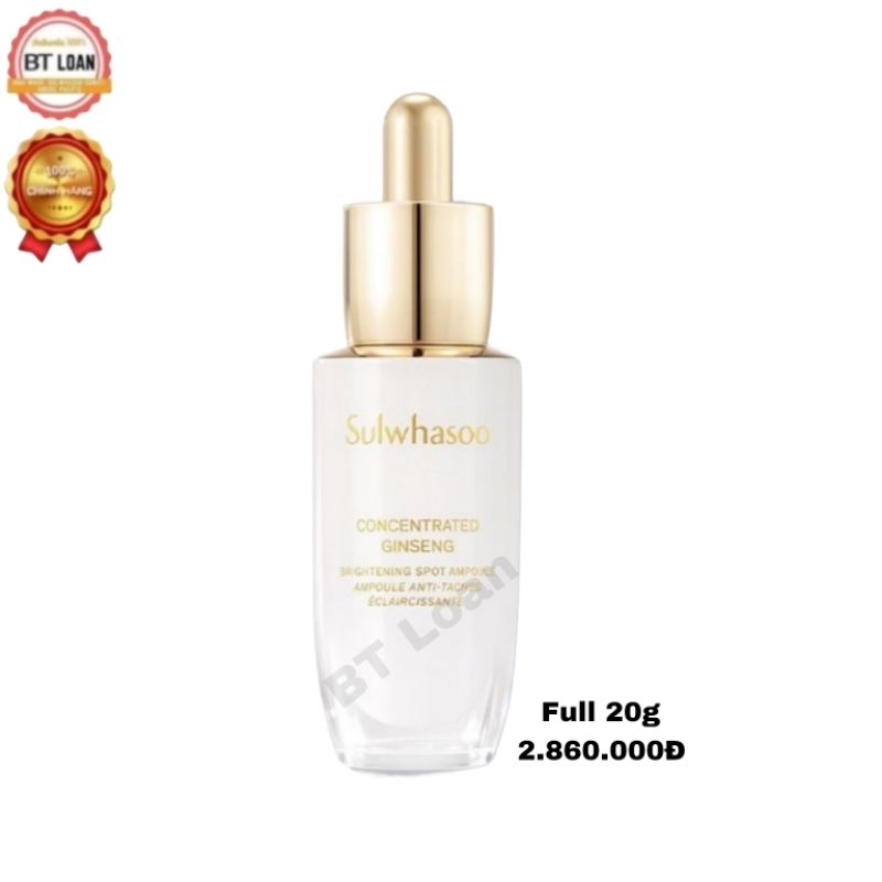 Tinh chất dưỡng trắng chuyên sâu làm mờ thâm sạm nám da, đốm nâu Sulwhasoo Concentrated Ginseng Brightening Spot Ampoule