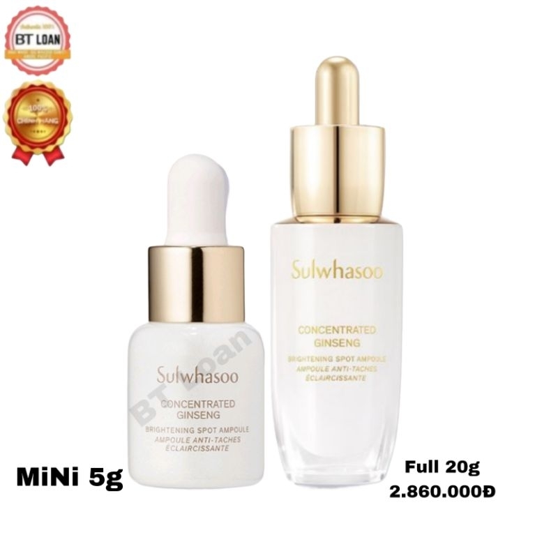 Tinh chất dưỡng trắng chuyên sâu làm mờ thâm sạm nám da, đốm nâu Sulwhasoo Concentrated Ginseng Brightening Spot Ampoule