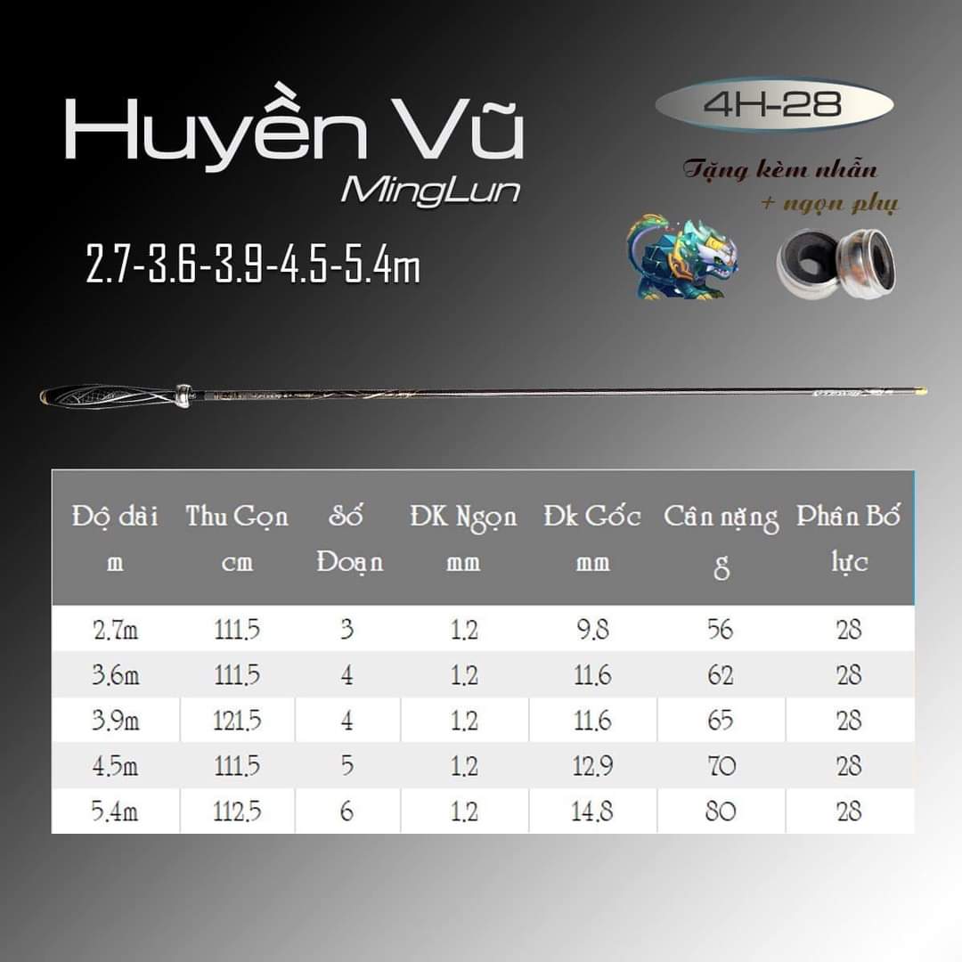 Cần Câu Tay Huyền Vũ 4H kèm 1 ngọn phụ