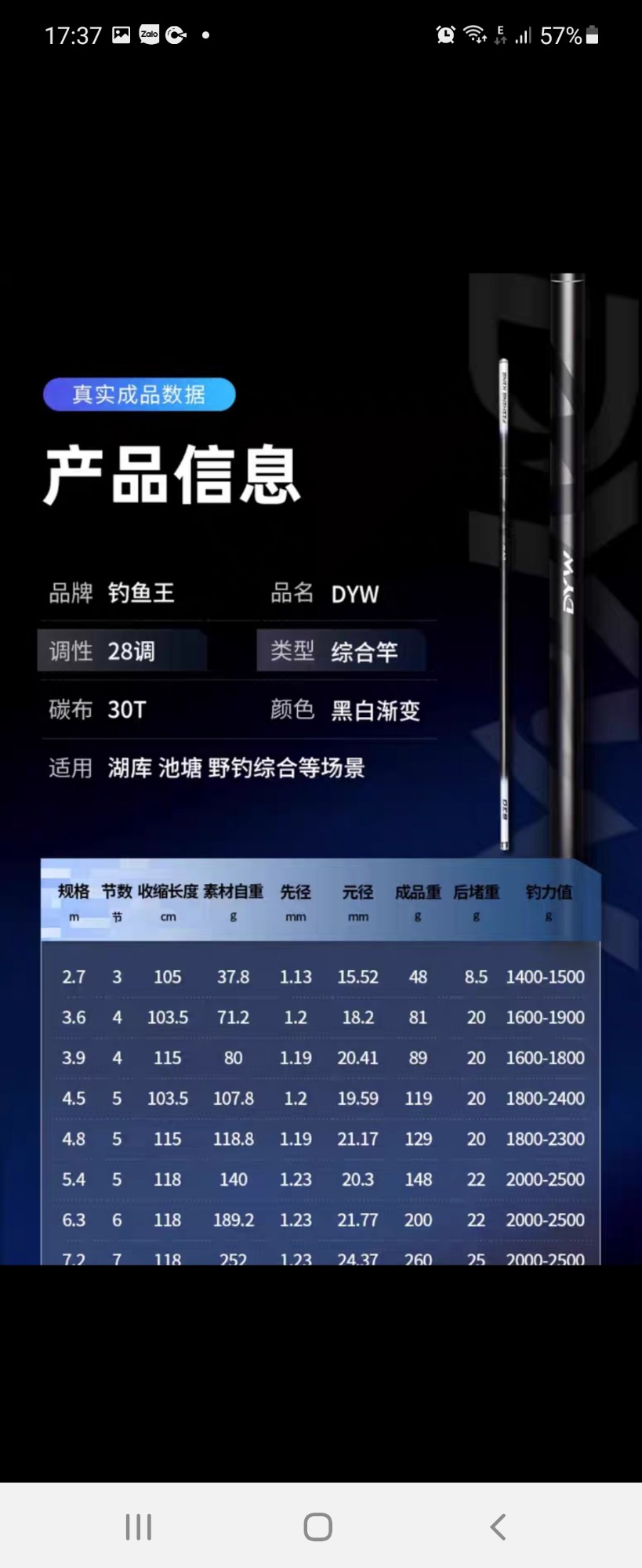 Cần Tay Hắc Bạch Cổ Thiên Lạc 5h - Kèm 1 Ngọn Phụ.