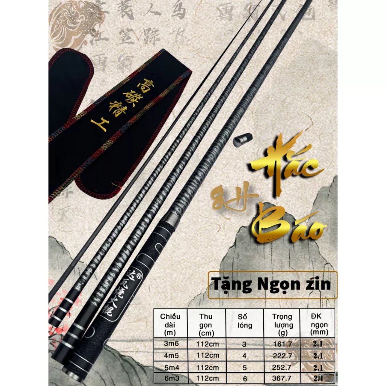 Cần Câu Tay 8H Hắc Báo Ngọn Bi Hàng Chuẩn Nội Địa-Bảo Hành 1 Lóng Trừ Gốc