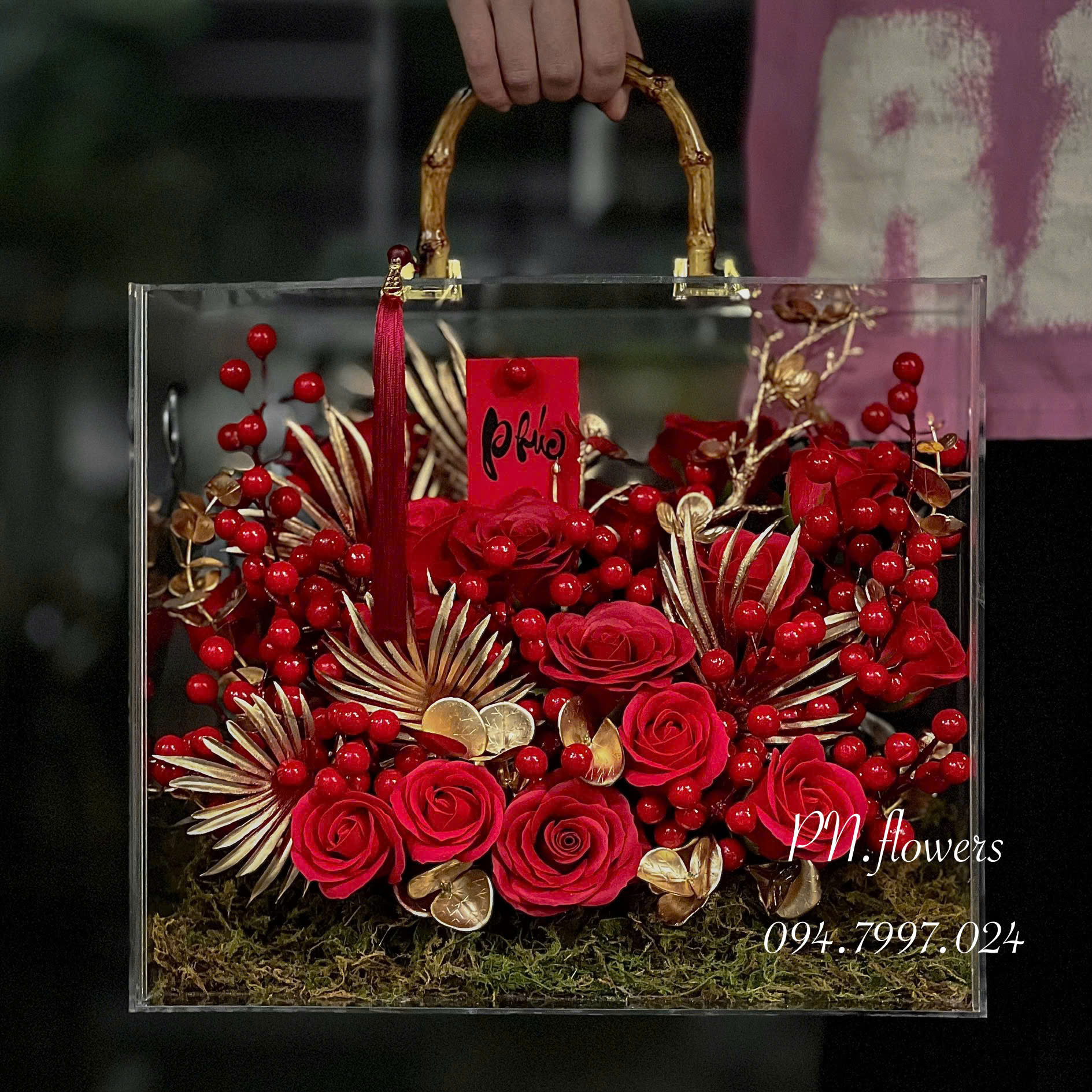 Vali Hoa Sáp Mix Đông Đào Tone Đỏ