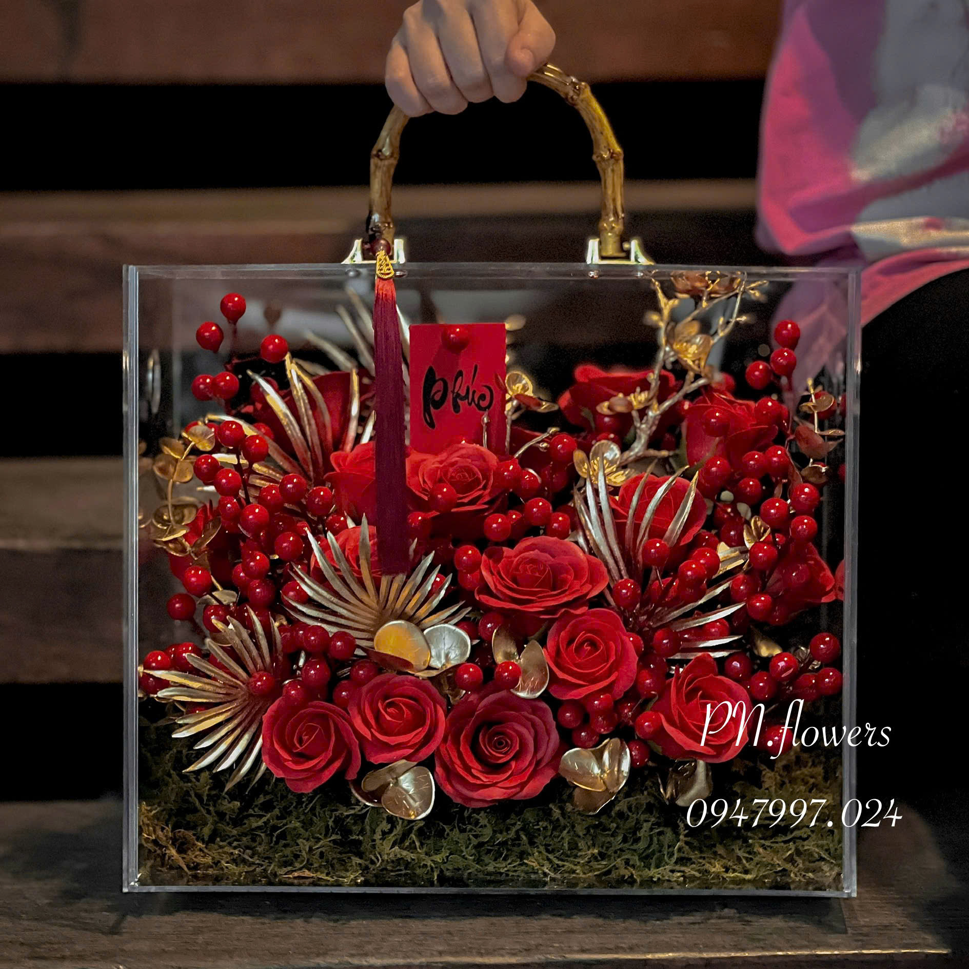 Vali Hoa Sáp Mix Đông Đào Tone Đỏ