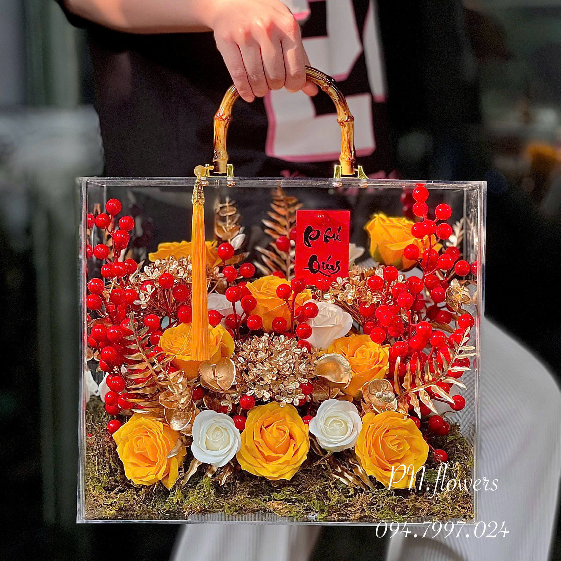 Vali Hoa Sáp Mix Đông Đào Tone Vàng