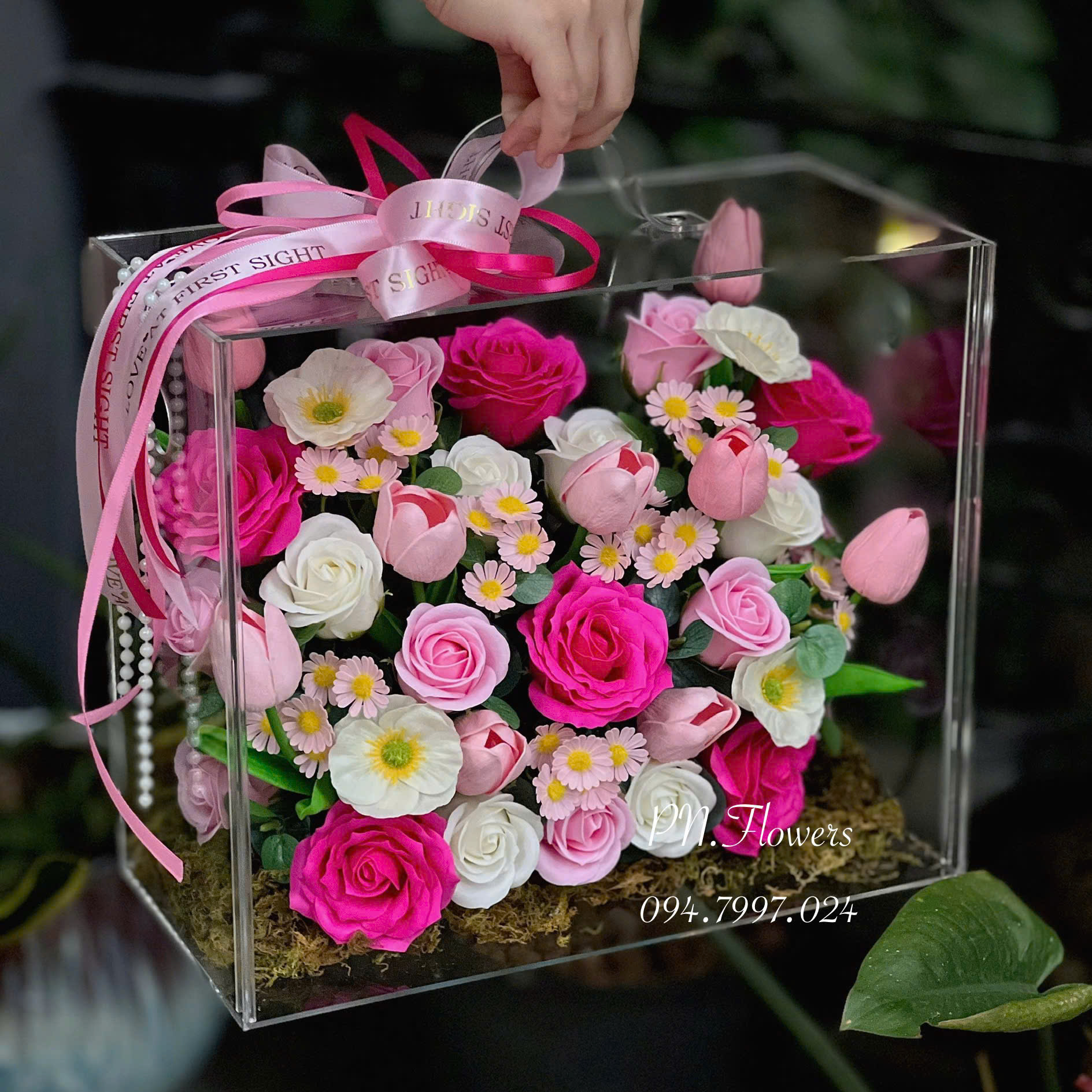 Vali Hoa Sáp Thơm Tone Hồng Sen Size Lớn