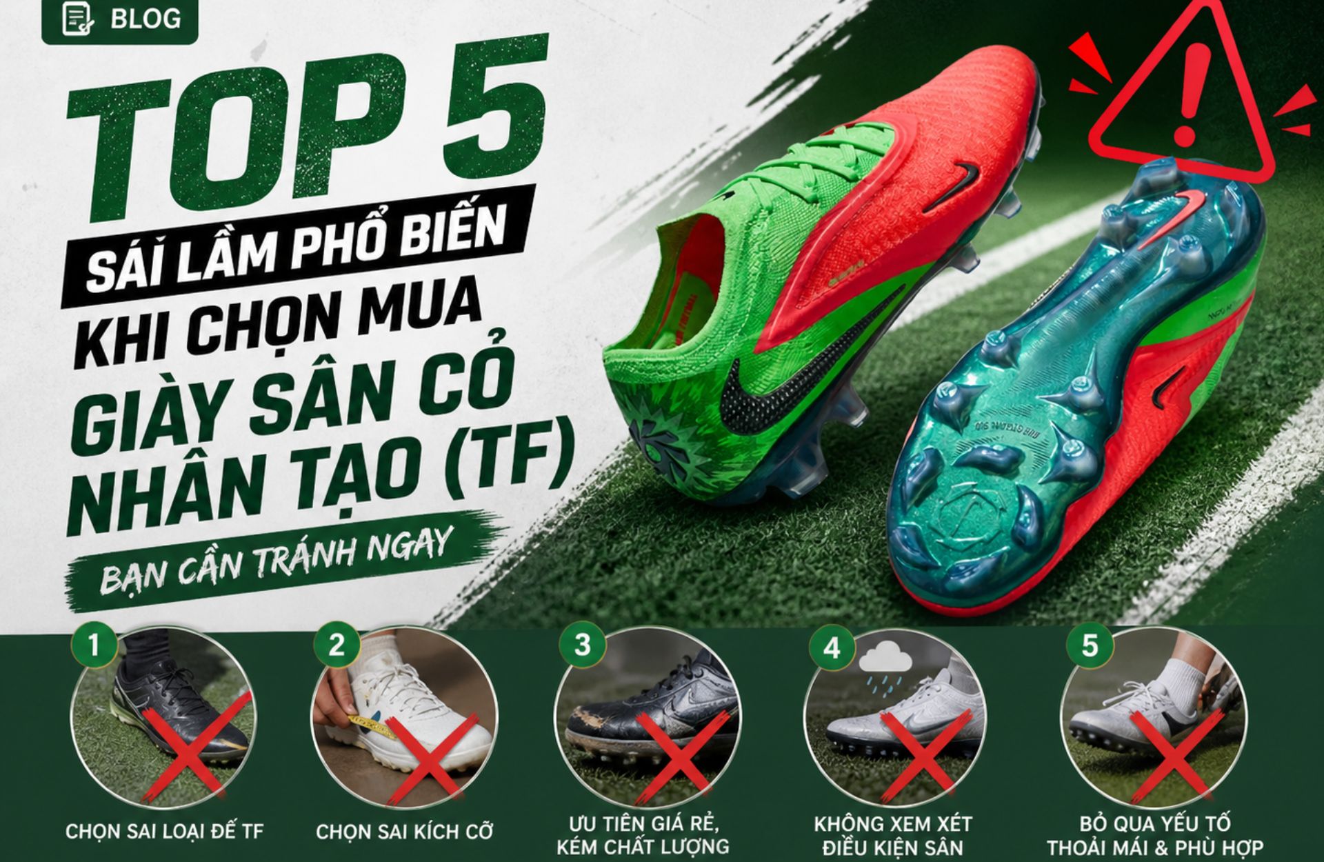 Top 5 Sai Lầm Phổ Biến Khi Chọn Mua Giày Sân Cỏ Nhân Tạo (TF) Bạn Cần Tránh Ngay