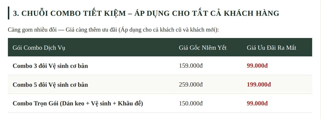 Combo ưu đãi vệ sinh giày tháng 8 tại Unifootball