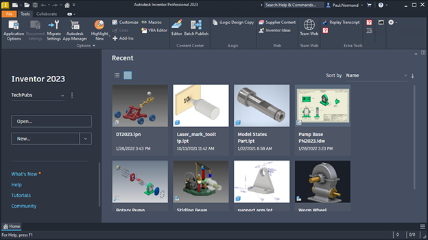 Giao diện phần mềm Inventor 2023