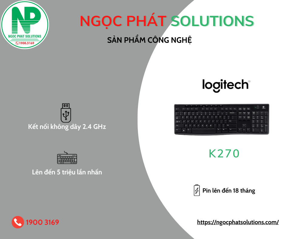 Bàn phím LOGITECH K270 Không dây