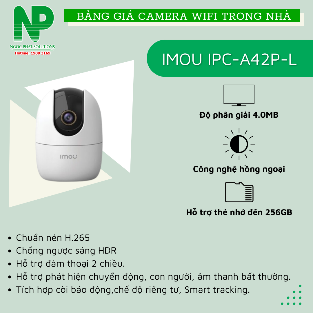 Camera Wifi IMOU A1 Xoay theo người 360 độ | Phát hiện người | Độ phân giải 4MP (IPC-A42P-D-V2)