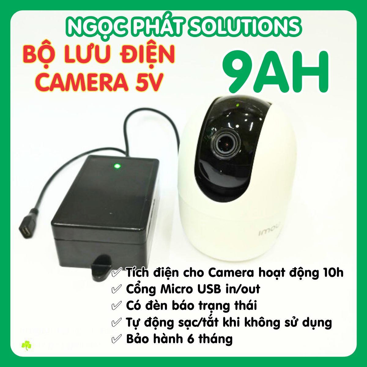 UPS - Bộ lưu điện cho Camera Wifi 5V6Ah | Tích điện 7h | hộp đen có đèn báo sạc | cổng Micro USB in + out 5Vp