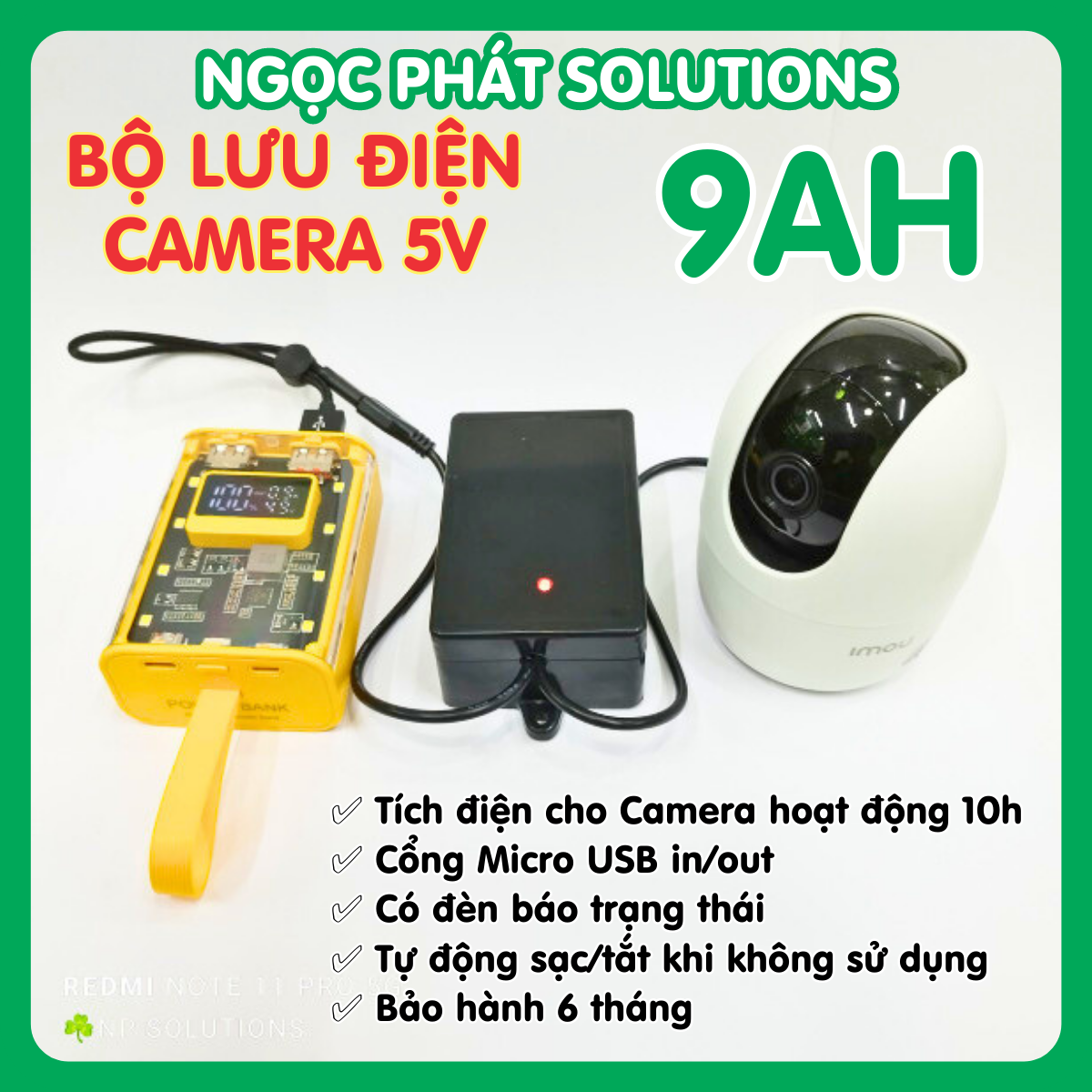 UPS - Bộ lưu điện cho Camera Wifi 5V6Ah | Tích điện 7h | hộp đen có đèn báo sạc | cổng Micro USB in + out 5Vp