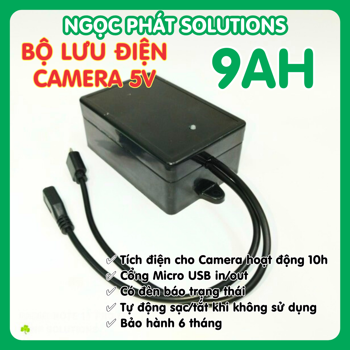 UPS - Bộ lưu điện cho Camera Wifi 5V3Ah | Tích điện 4h | hộp đen có đèn báo sạc | cổng Micro USB in + out 5Vp